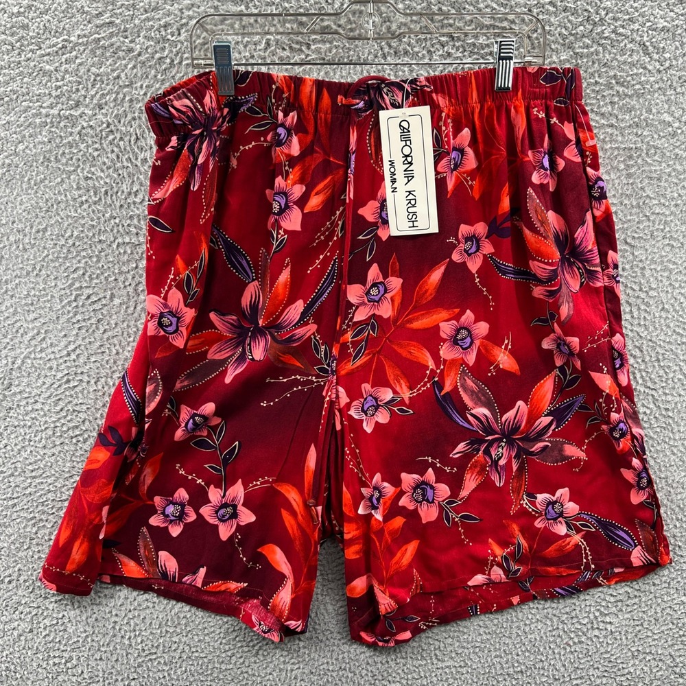 Womens Floral Shorts 2X Drawstring Tropical Hawaiian Boho Resort Vacation Beach